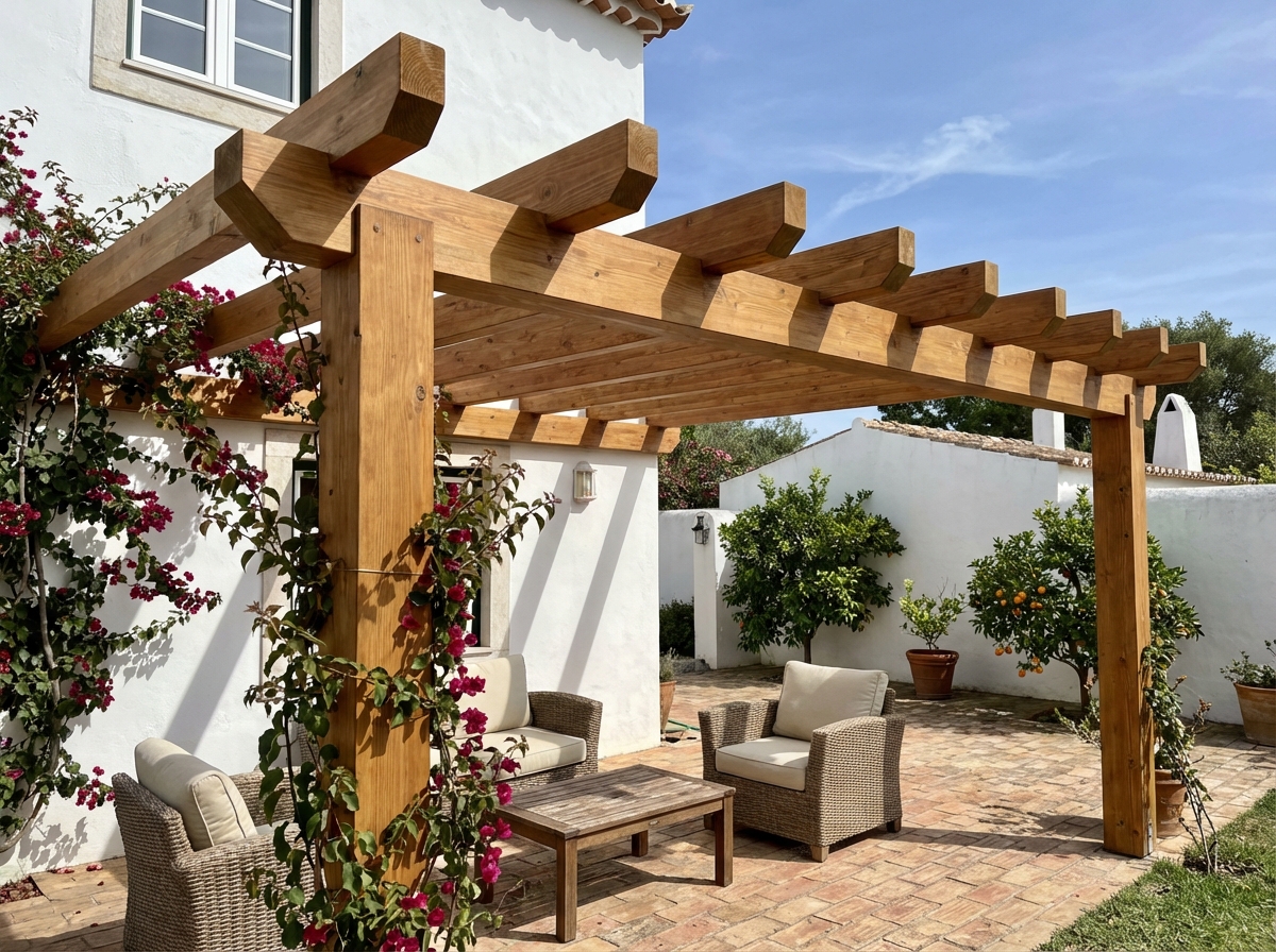 Pérgola de madeira para sombreamento de terraço em Lisboa